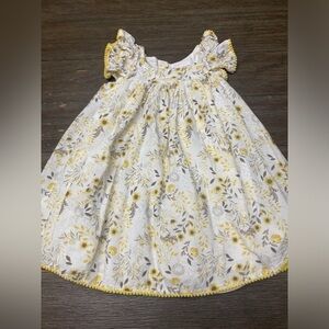 Shabby Chic 2T Yellow Gray Floral Lined Easter Dress Prairie Pollyanna Spring